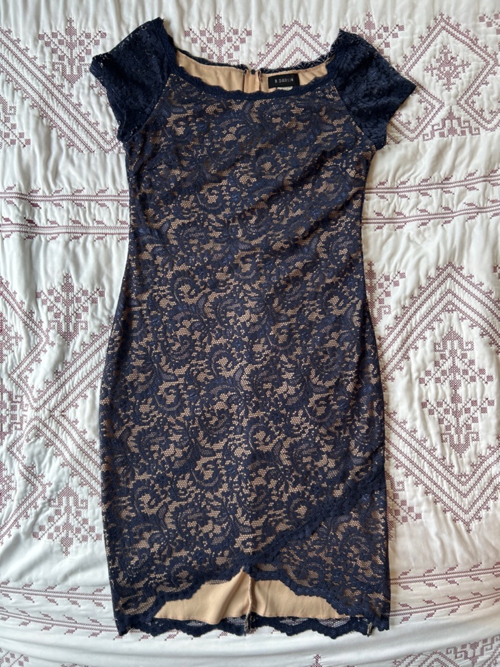 B Darlin Navy Lace Dress with Nude Lining
